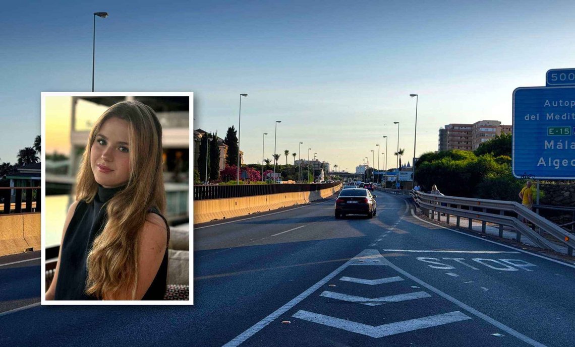 It was just after this exit on the A-7 motorway from Riviera del Sol in Spain that the Norwegian Nikoline Piwoni Høie (inset) was found dead. The hit-and-run is believed to have occurred on the other side of the safety fence on the central reservation. (Photo: Document/Private) It was just after this exit on the A-7 motorway from Riviera del Sol in Spain that the Norwegian Nikoline Piwoni Høie (inset) was found dead. The hit-and-run is believed to have occurred on the other side of the safety fence on the central reservation. (Photo: Document/Private)