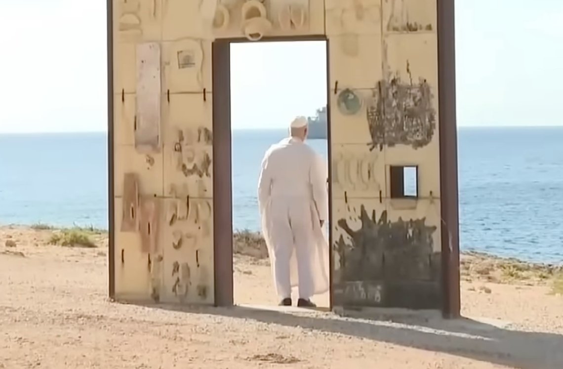Pope Leo XIV visited the “Gate of Europe” monument on the island of Lampedusa in Italy on Saturday on the occasion of the USA’s 250th anniversary. The Pope calls for a more humane refugee policy in the EU and USA, but does not appear very concerned about how the migrants are destroying the lives of the original inhabitants. Video still. Pope Leo XIV visited the “Gate of Europe” monument on the island of Lampedusa in Italy on Saturday on the occasion of the USA’s 250th anniversary. The Pope calls for a more humane refugee policy in the EU and USA, but does not appear very concerned about how the migrants are destroying the lives of the original inhabitants. Video still.