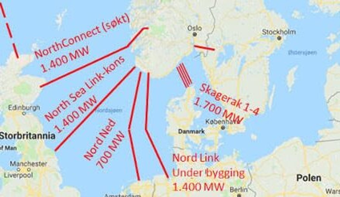 Map of Norway's international electricity interconnectors. Map of Norway's international electricity interconnectors.