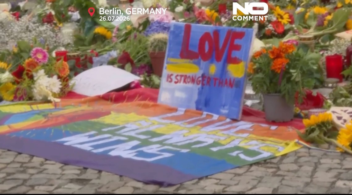 Flowers and Pride flags have been placed at the Brandenburg Gate following Saturday night's deadly terrorist attack. But Germans would surely prefer measures against Islamist terrorism and violence. Video still. Flowers and Pride flags have been placed at the Brandenburg Gate following Saturday night's deadly terrorist attack. But Germans would surely prefer measures against Islamist terrorism and violence. Video still.