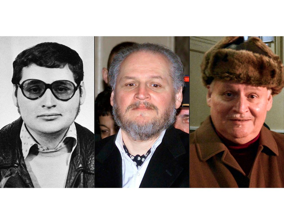 Ilich Ramírez Sánchez, better known as "Carlos the Jackal", pictured in the early 1970s (left), arriving for trial at the Palais de Justice in Paris in 2001 (centre), and appearing before the Criminal Court in Paris in 2013 (right). One of the world's most notorious terrorists of the 1970s and 1980s, he was sentenced to a third life term in 2017 for the 1974 grenade attack on the Drugstore Publicis in Paris, which killed two people and wounded 34. Ilich Ramírez Sánchez, better known as "Carlos the Jackal", pictured in the early 1970s (left), arriving for trial at the Palais de Justice in Paris in 2001 (centre), and appearing before the Criminal Court in Paris in 2013 (right). One of the world's most notorious terrorists of the 1970s and 1980s, he was sentenced to a third life term in 2017 for the 1974 grenade attack on the Drugstore Publicis in Paris, which killed two people and wounded 34.