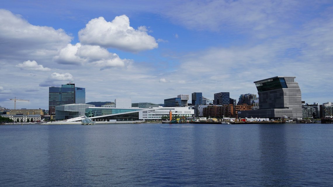 Oslo waterfront with the Opera House, Munch Museum and business district