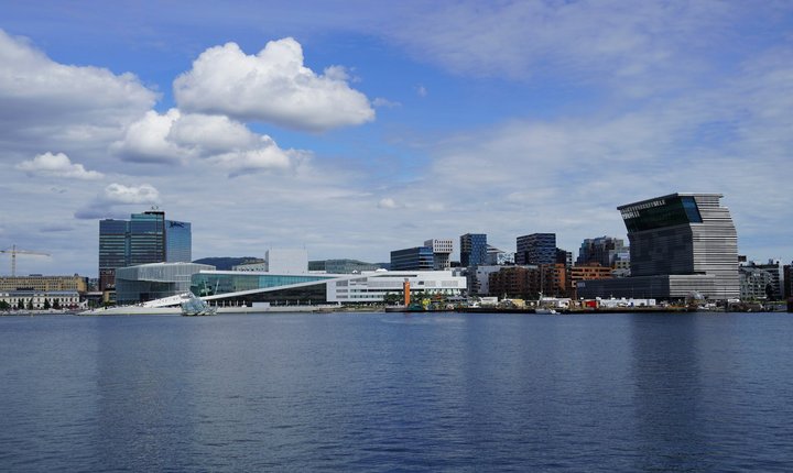 Oslo waterfront with the Opera House, Munch Museum and business district