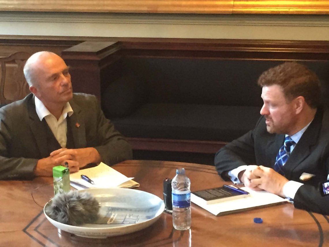 Document Media editor Hans Rustad interviews Mark Steyn on the occasion of Steyn receiving the Danish Free Press Society’s Freedom of Speech Award on 26 September 2015. Photo: Christian Borchsenius. Document Media editor Hans Rustad interviews Mark Steyn on the occasion of Steyn receiving the Danish Free Press Society’s Freedom of Speech Award on 26 September 2015. Photo: Christian Borchsenius.