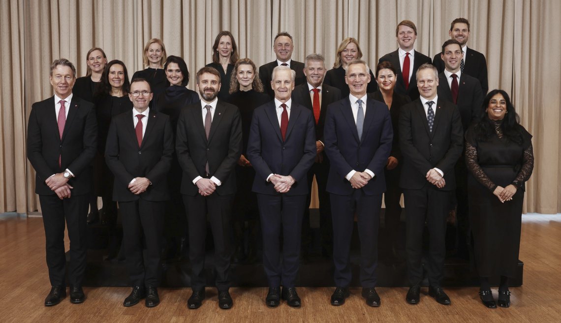 Norwegian Prime Minister Jonas Gahr Støre (centre) with members of his Labour government in Oslo on 2 October 2026. Defence Minister Tore O. Sandvik was absent. Their token black person is Kamzy Gunaratnam, Minister of Transport, who does not hold a driving license. Photo: Torbjørn Kjosvold / Norwegian Government. Norwegian Prime Minister Jonas Gahr Støre (centre) with members of his Labour government in Oslo on 2 October 2026. Defence Minister Tore O. Sandvik was absent. Their token black person is Kamzy Gunaratnam, Minister of Transport, who does not hold a driving license. Photo: Torbjørn Kjosvold / Norwegian Government.