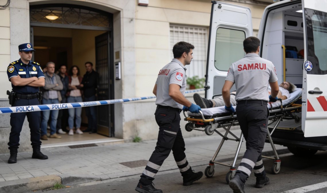 87-year-old María del Carmen Abascal being carried out of her Madrid apartment building on a stretcher on 23 September 2026, following her eviction. Video still. 87-year-old María del Carmen Abascal being carried out of her Madrid apartment building on a stretcher on 23 September 2026, following her eviction. Video still.