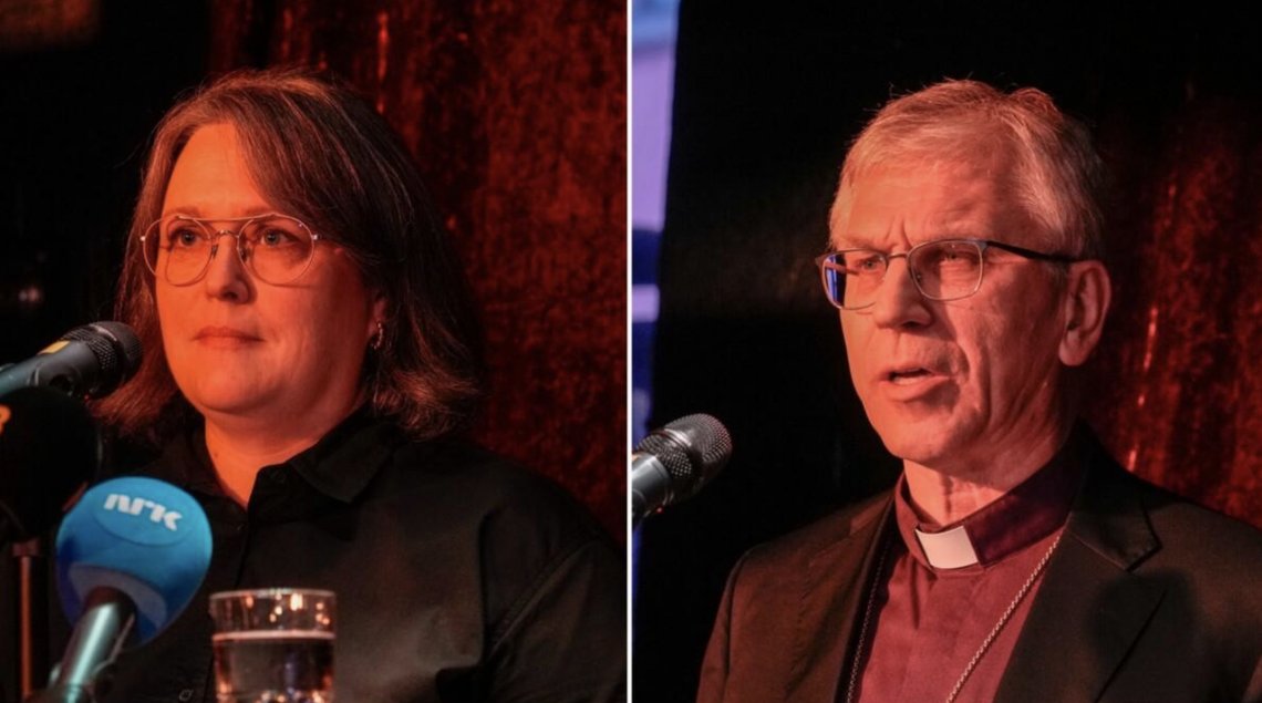 Eva Klokkerud (left), head of the Norwegian professional association Spir, speaks at the gay bar 'London Pub' in Oslo on 16 October 2025, following Bishop Olav Fykse Tveit’s formal apology to LGBT people on behalf of the Church of Norway. Photo: NRK / Video still. Eva Klokkerud (left), head of the Norwegian professional association Spir, speaks at the gay bar 'London Pub' in Oslo on 16 October 2025, following Bishop Olav Fykse Tveit’s formal apology to LGBT people on behalf of the Church of Norway. Photo: NRK / Video still.
