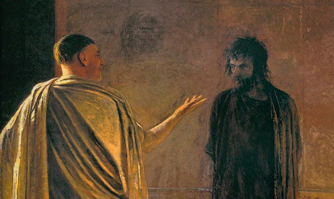 Nikolai Ge (1831–1894), ‘What Is Truth? Christ Before Pilate’ (1890), Tretyakov Gallery, Moscow. The answer to Pilate’s question stands directly before him. Nikolai Ge (1831–1894), ‘What Is Truth? Christ Before Pilate’ (1890), Tretyakov Gallery, Moscow. The answer to Pilate’s question stands directly before him.