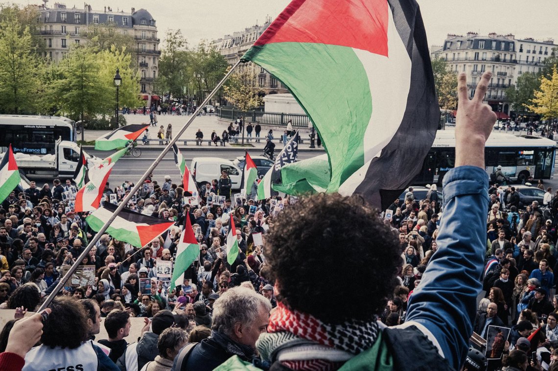 Pro-Palestinian demonstration, Paris, 6 April 2025. Photo: Wyslijp16 / Wikimedia Commons CC BY 4.0 Pro-Palestinian demonstration, Paris, 6 April 2025. Photo: Wyslijp16 / Wikimedia Commons CC BY 4.0