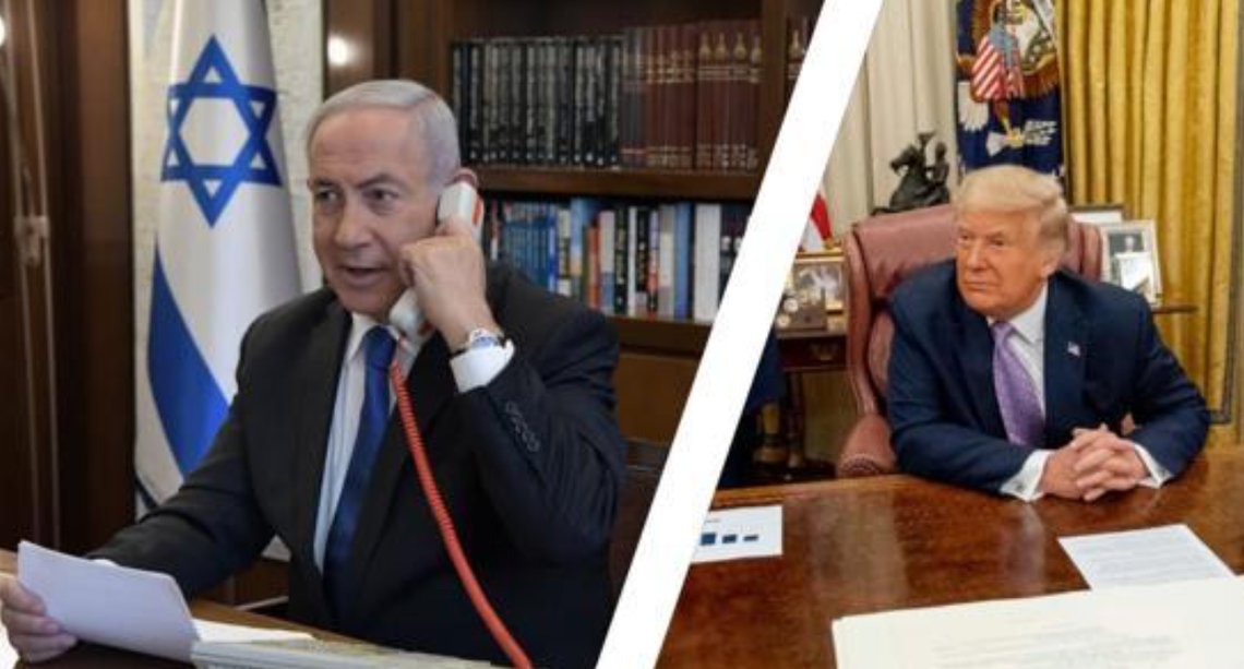 Israeli Prime Minister Benjamin Netanyahu speaks with US President Donald Trump by telephone in Jerusalem on 21 March 2019. Photo: Ron Przysucha / US Department of State (public domain). Israeli Prime Minister Benjamin Netanyahu speaks with US President Donald Trump by telephone in Jerusalem on 21 March 2019. Photo: Ron Przysucha / US Department of State (public domain).