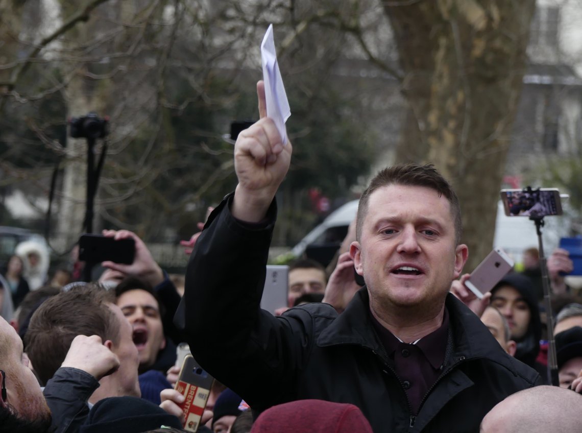 Tommy Robinson at Speakers’ Corner, London, 18 March 2018. Photo: Shayan Barjesteh van Waalwijk van Doorn / Wikimedia Commons CC BY-SA 4.0 Tommy Robinson at Speakers’ Corner, London, 18 March 2018. Photo: Shayan Barjesteh van Waalwijk van Doorn / Wikimedia Commons CC BY-SA 4.0