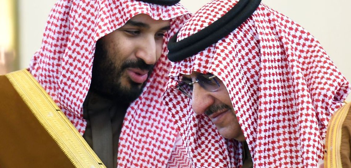 Saudi Defence Minister Mohamed bin Salman (L) talks with Crown Prince and Interior Minister Mohammed bin Nayef during the 136th Gulf Cooperation Council (GCC) summit, in the Saudi capital Riyadh, on December 9, 2015. Gulf monarchs began arriving in Saudi Arabia for an annual summit, facing challenges including plunging oil revenues, the war in Yemen, pressure for peace in Syria and signs of regional divisions.
/ AFP / FAYEZ NURELDINE (Photo credit should read FAYEZ NURELDINE/AFP/Getty Images) Saudi Defence Minister Mohamed bin Salman (L) talks with Crown Prince and Interior Minister Mohammed bin Nayef during the 136th Gulf Cooperation Council (GCC) summit, in the Saudi capital Riyadh, on December 9, 2015. Gulf monarchs began arriving in Saudi Arabia for an annual summit, facing challenges including plunging oil revenues, the war in Yemen, pressure for peace in Syria and signs of regional divisions.
/ AFP / FAYEZ NURELDINE (Photo credit should read FAYEZ NURELDINE/AFP/Getty Images)