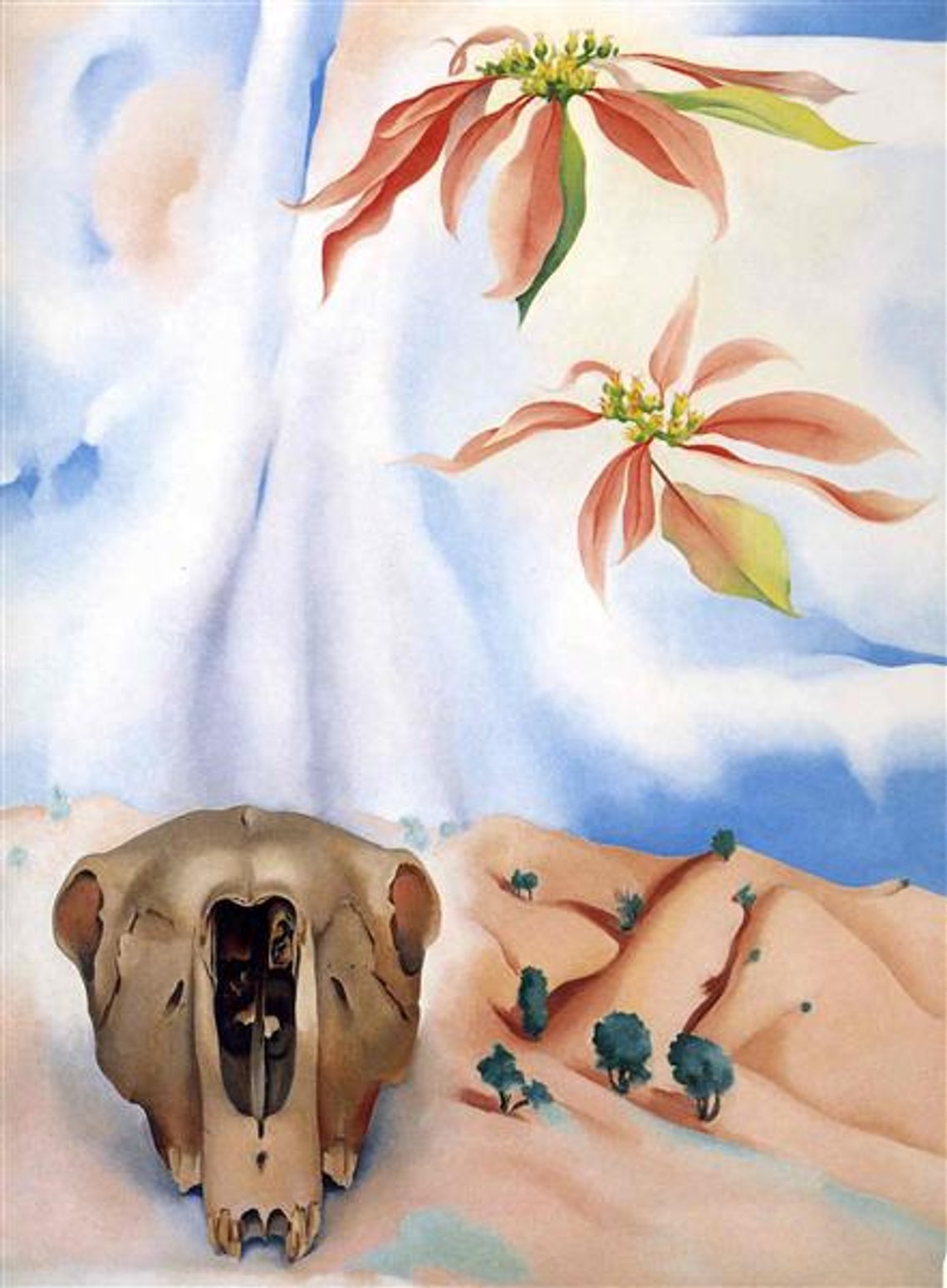 Georgia O’Keeffe.mule-s-skull-with-pink-poinsettias.jpg!Large