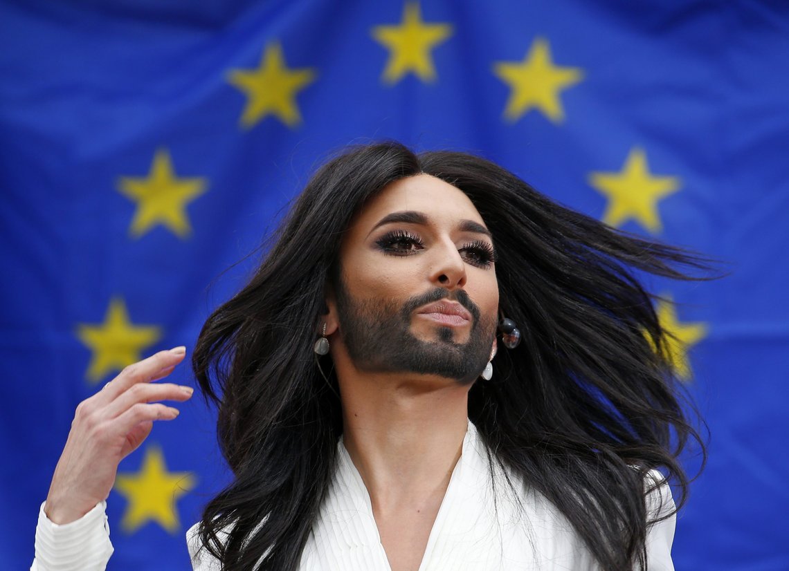 Conchita Wurst, the bearded transgender winner of the Eurovision Song Contest, performs during a concert at the European Parliament in Brussels October 8, 2014. The concert organised by members of Parliament aimed to support the adoption in February of the report against homophobia and sexual discriminations. REUTERS/Yves Herman (BELGIUM - Tags: POLITICS ENTERTAINMENT) Conchita Wurst, the bearded transgender winner of the Eurovision Song Contest, performs during a concert at the European Parliament in Brussels October 8, 2014. The concert organised by members of Parliament aimed to support the adoption in February of the report against homophobia and sexual discriminations. REUTERS/Yves Herman (BELGIUM - Tags: POLITICS ENTERTAINMENT)
