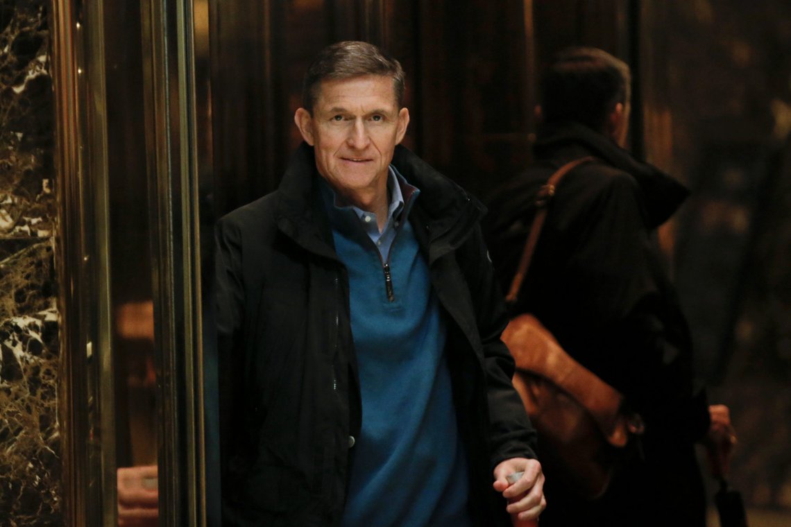 Retired U.S. Army Lieutenant General Michael Flynn boards an elevator as he arrives at Trump Tower where U.S. President-elect Donald Trump lives in New York, U.S., November 29, 2016. REUTERS/Mike Segar Retired U.S. Army Lieutenant General Michael Flynn boards an elevator as he arrives at Trump Tower where U.S. President-elect Donald Trump lives in New York, U.S., November 29, 2016. REUTERS/Mike Segar