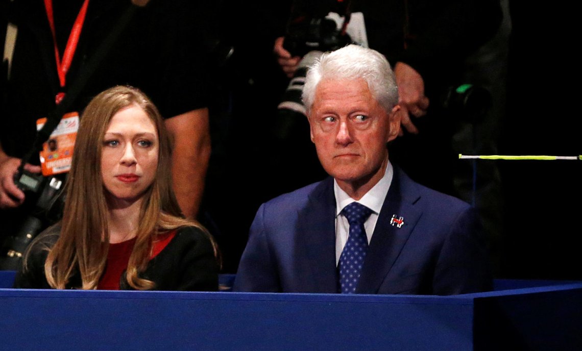 Chelsea Clinton and former U.S. President Bill Clinton sit at the presidential town hall debate between Republican U.S. presidential nominee Donald Trump and Democratic U.S. presidential nominee Hillary Clinton at Washington University in St. Louis, Missouri, U.S., October 9, 2016. Picture taken October 9, 2016. REUTERS/Jim Bourg Chelsea Clinton and former U.S. President Bill Clinton sit at the presidential town hall debate between Republican U.S. presidential nominee Donald Trump and Democratic U.S. presidential nominee Hillary Clinton at Washington University in St. Louis, Missouri, U.S., October 9, 2016. Picture taken October 9, 2016. REUTERS/Jim Bourg