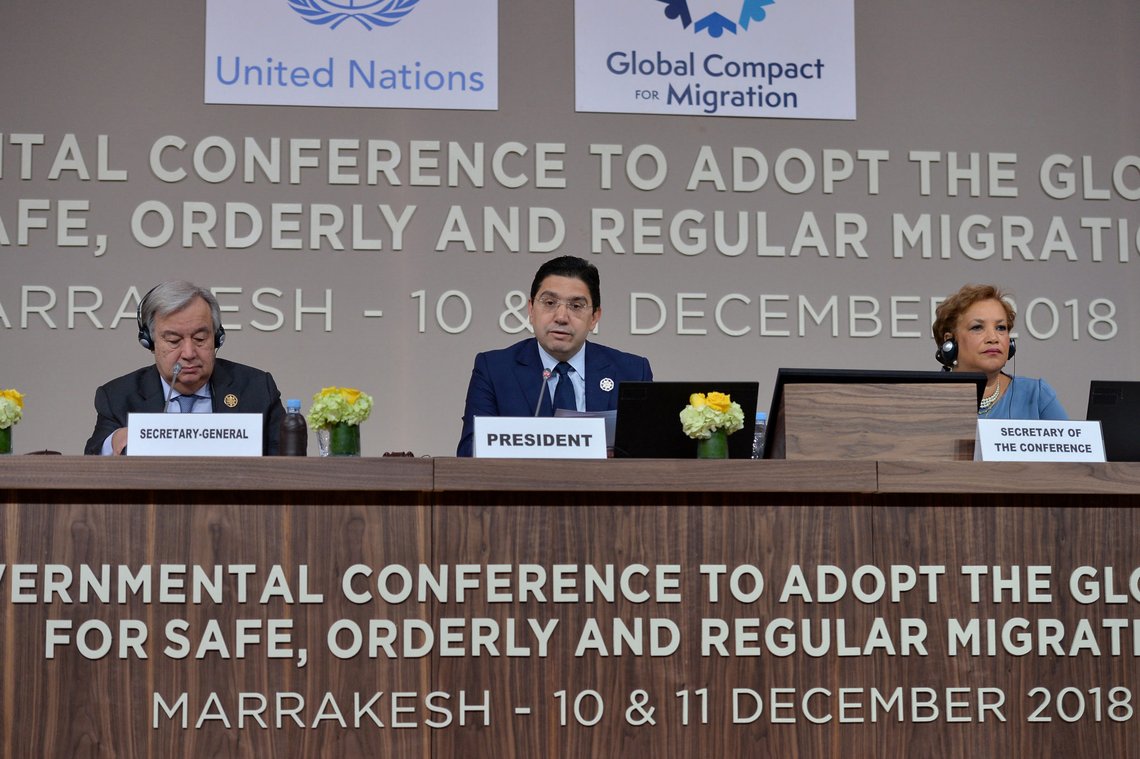 Moroccan foreign minister Nasser Bourita speaks during the Intergovernmental Conference to Adopt the Global Compact for Safe, Orderly and Regular Migration, in Marrakesh, Morocco December 10, 2018. REUTERS/Abderrahmane Mokhtari Moroccan foreign minister Nasser Bourita speaks during the Intergovernmental Conference to Adopt the Global Compact for Safe, Orderly and Regular Migration, in Marrakesh, Morocco December 10, 2018. REUTERS/Abderrahmane Mokhtari