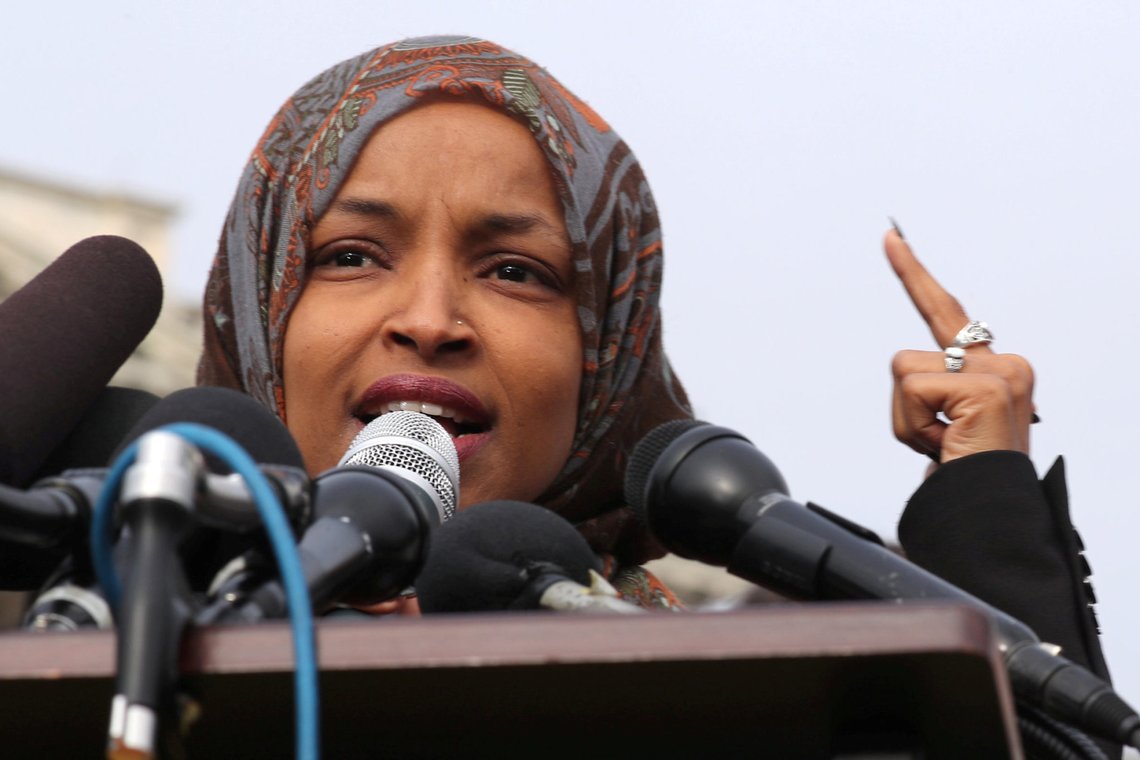 FILE PHOTO: U.S. Representative Ilhan Omar (D-MN) participates in a news conference to call on Congress to cut funding for ICE (Immigration and Customs Enforcement), at the U.S. Capitol in Washington, U.S., February 7, 2019. REUTERS/Jonathan Ernst/Files FILE PHOTO: U.S. Representative Ilhan Omar (D-MN) participates in a news conference to call on Congress to cut funding for ICE (Immigration and Customs Enforcement), at the U.S. Capitol in Washington, U.S., February 7, 2019. REUTERS/Jonathan Ernst/Files