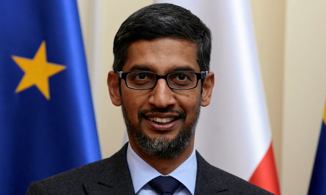 Google CEO Sundar Pichai smiles as he meets with Poland's Prime Minister Mateusz Morawiecki (not pictured) at the Prime Minister Chancellery in Warsaw, Poland January 21, 2019. Agencja Gazeta/Maciej Jazwiecki via REUTERS ATTENTION EDITORS - THIS IMAGE WAS PROVIDED BY A THIRD PARTY. POLAND OUT. Google CEO Sundar Pichai smiles as he meets with Poland's Prime Minister Mateusz Morawiecki (not pictured) at the Prime Minister Chancellery in Warsaw, Poland January 21, 2019. Agencja Gazeta/Maciej Jazwiecki via REUTERS ATTENTION EDITORS - THIS IMAGE WAS PROVIDED BY A THIRD PARTY. POLAND OUT.