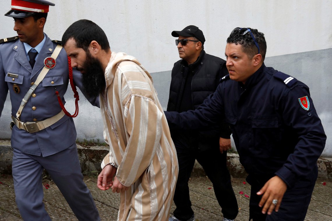 A defendant who is on trial for the killing of Scandinavian tourists Louisa Vesterager Jespersen and Maren Ueland leaves the criminal court in Sale, Morocco May 2, 2019. REUTERS/Stringer NO RESALES. NO ARCHIVES A defendant who is on trial for the killing of Scandinavian tourists Louisa Vesterager Jespersen and Maren Ueland leaves the criminal court in Sale, Morocco May 2, 2019. REUTERS/Stringer NO RESALES. NO ARCHIVES