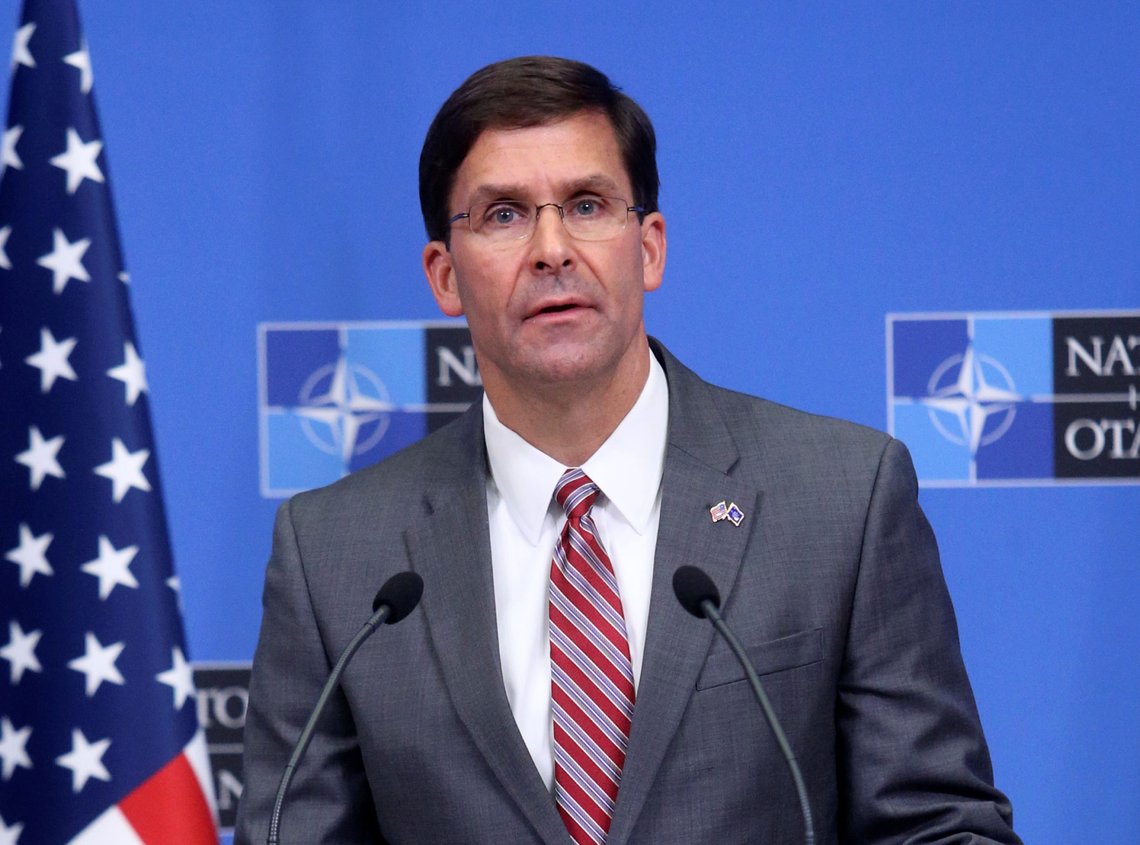 Acting U.S. Secretary for Defense Mark Esper speaks during a news conference after a NATO Defence Ministers meeting in Brussels, Belgium June 27, 2019. REUTERS/Francois Walschaerts Acting U.S. Secretary for Defense Mark Esper speaks during a news conference after a NATO Defence Ministers meeting in Brussels, Belgium June 27, 2019. REUTERS/Francois Walschaerts