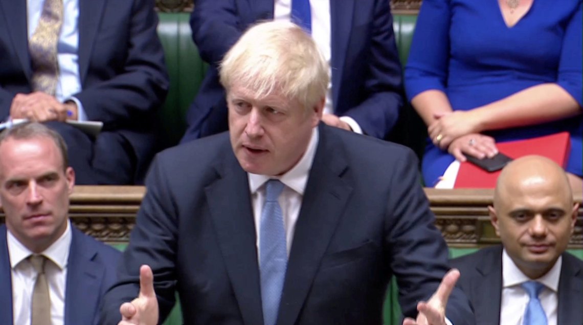 REFILE - QUALITY REPEAT Britain's Prime Minister Boris Johnson speaks at the House of Commons in London, Britain July 25, 2019, in this screen grab taken from video. Reuters Tv via REUTERS REFILE - QUALITY REPEAT Britain's Prime Minister Boris Johnson speaks at the House of Commons in London, Britain July 25, 2019, in this screen grab taken from video. Reuters Tv via REUTERS