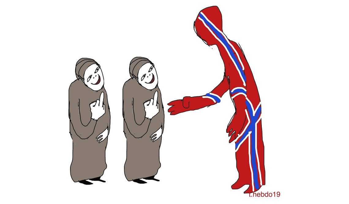 To kvinnelige muslimske lærerstudenter som nektet å håndhilse på menn, i Danmark, er tilkjent erstatning fra den danske likestillingsnemnda. Illustrasjon: Thomas Knarvik To kvinnelige muslimske lærerstudenter som nektet å håndhilse på menn, i Danmark, er tilkjent erstatning fra den danske likestillingsnemnda. Illustrasjon: Thomas Knarvik