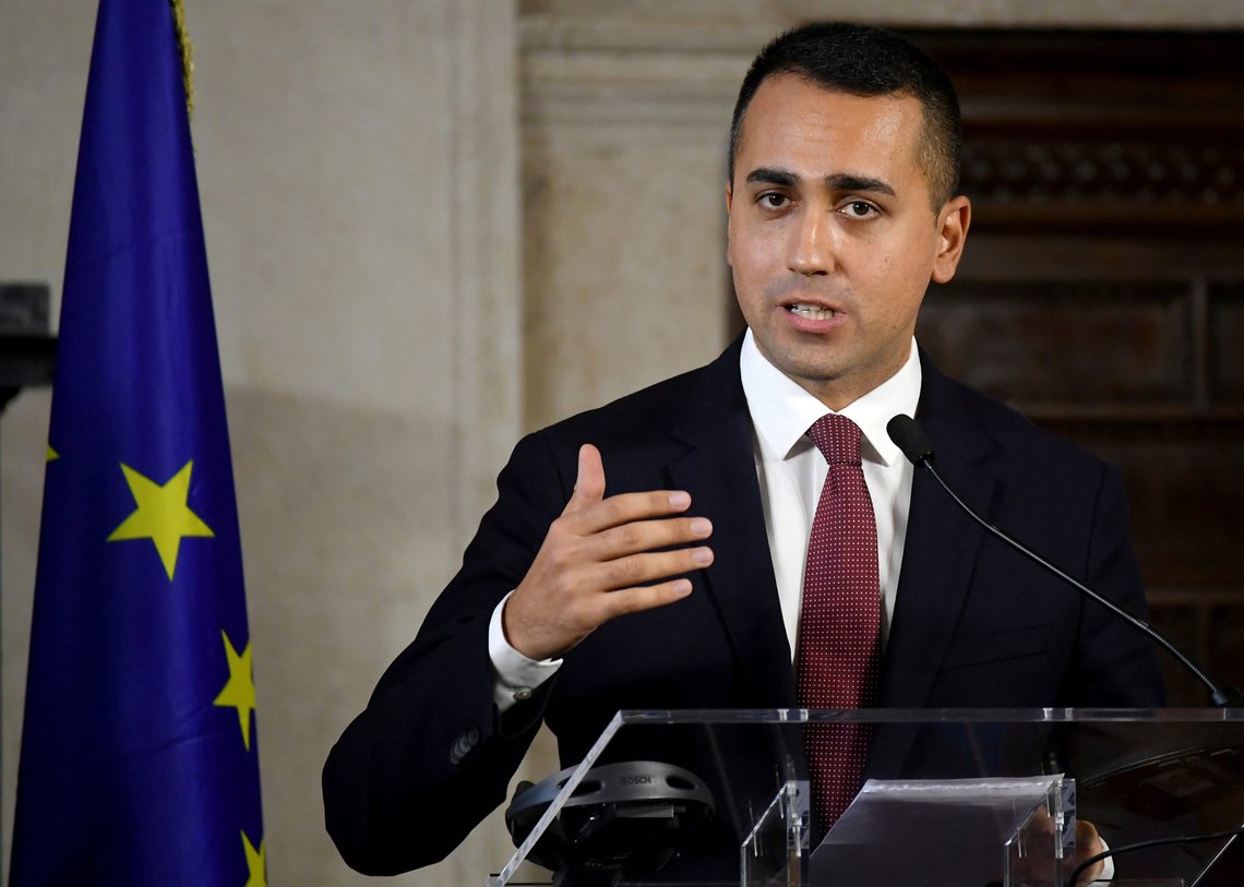 FILE PHOTO: Italian Foreign Minister Luigi di Maio speaks during a news conference with U.S. Secretary of State Mike Pompeo (not pictured) in Rome, Italy, October 2, 2019. REUTERS/Alberto Lingria/File Photo FILE PHOTO: Italian Foreign Minister Luigi di Maio speaks during a news conference with U.S. Secretary of State Mike Pompeo (not pictured) in Rome, Italy, October 2, 2019. REUTERS/Alberto Lingria/File Photo