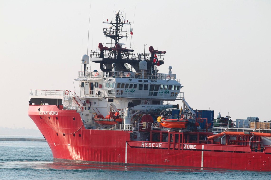 The Ocean Viking rescue ship enters in the commercial port of Taranto in Taranto, southern Italy, Wednesday, Oct. 16, 2019. The ship run by SOS Mediterranee rescued 176 migrants. (Ingenito/ANSA via AP) The Ocean Viking rescue ship enters in the commercial port of Taranto in Taranto, southern Italy, Wednesday, Oct. 16, 2019. The ship run by SOS Mediterranee rescued 176 migrants. (Ingenito/ANSA via AP)