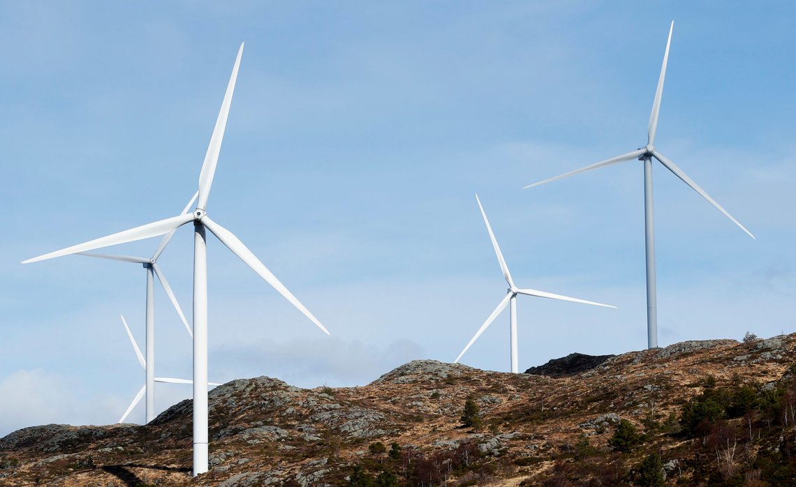 Fitjar 20190401.
Del av Midtfjellet vindpark i Fitjar kommune.
Foto: Jan Kåre Ness / NTB scanpix Fitjar 20190401.
Del av Midtfjellet vindpark i Fitjar kommune.
Foto: Jan Kåre Ness / NTB scanpix