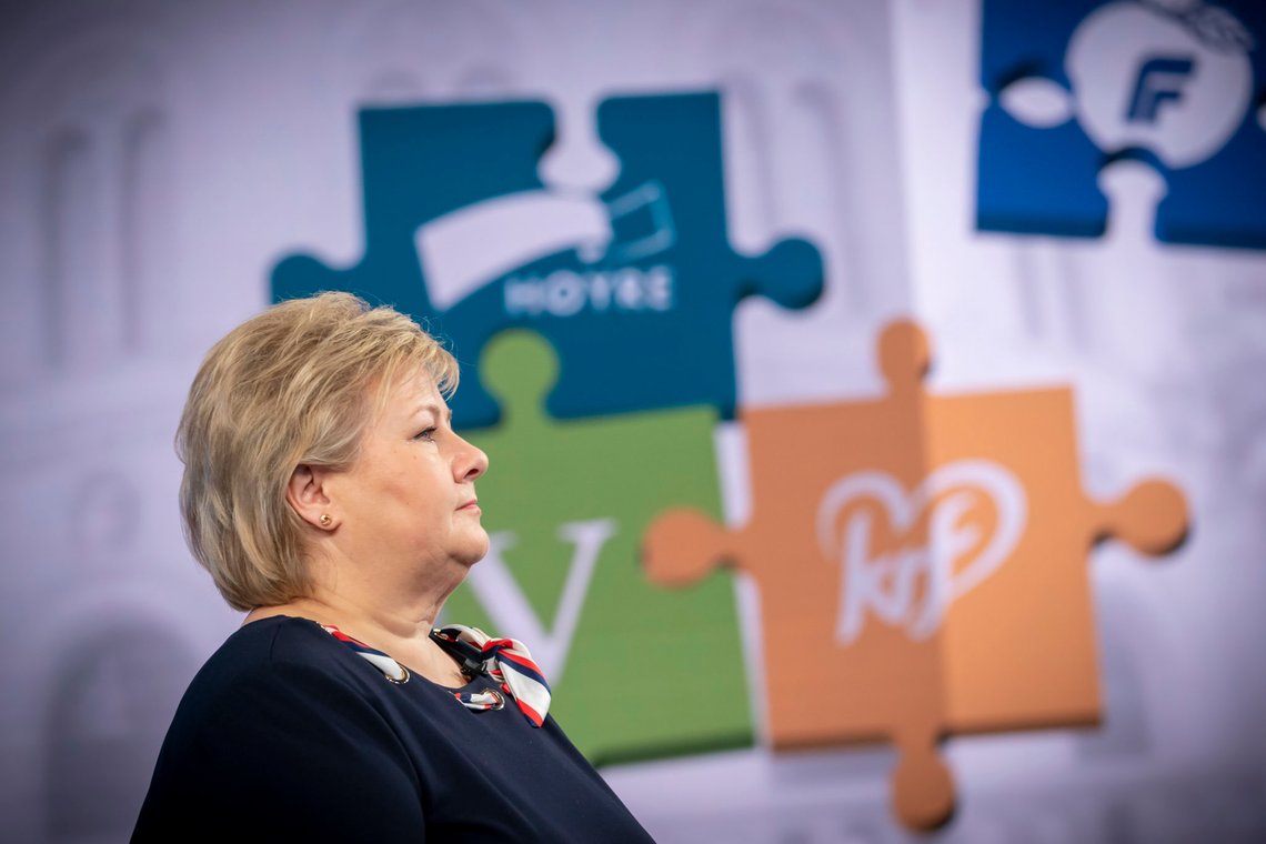Oslo 20200120.
Statsminister Erna Solberg deltar i Dagsrevyen på NRK.
Foto: Heiko Junge / NTB scanpix Oslo 20200120.
Statsminister Erna Solberg deltar i Dagsrevyen på NRK.
Foto: Heiko Junge / NTB scanpix