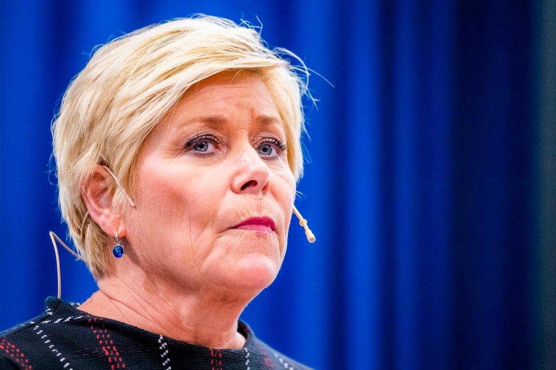 Oslo 20191007.
Finansminister Siv Jensen (Frp) møter pressen etter fremleggelsen av regjeringens forslag til statsbudsjett for 2020.
Foto: Håkon Mosvold Larsen / NTB scanpix Oslo 20191007.
Finansminister Siv Jensen (Frp) møter pressen etter fremleggelsen av regjeringens forslag til statsbudsjett for 2020.
Foto: Håkon Mosvold Larsen / NTB scanpix
