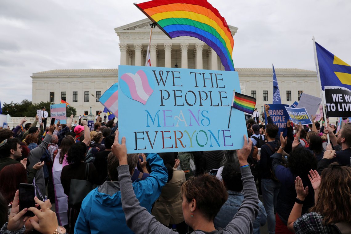 FILE PHOTO: LGBTQ activists and supporters hold a rally outside the U.S. Supreme Court as it hears arguments in a major LGBT rights case on whether a federal anti-discrimination law that prohibits workplace discrimination on the basis of sex covers gay and transgender employees in Washington, U.S., October 8, 2019. REUTERS/Jonathan Ernst/File Photo FILE PHOTO: LGBTQ activists and supporters hold a rally outside the U.S. Supreme Court as it hears arguments in a major LGBT rights case on whether a federal anti-discrimination law that prohibits workplace discrimination on the basis of sex covers gay and transgender employees in Washington, U.S., October 8, 2019. REUTERS/Jonathan Ernst/File Photo