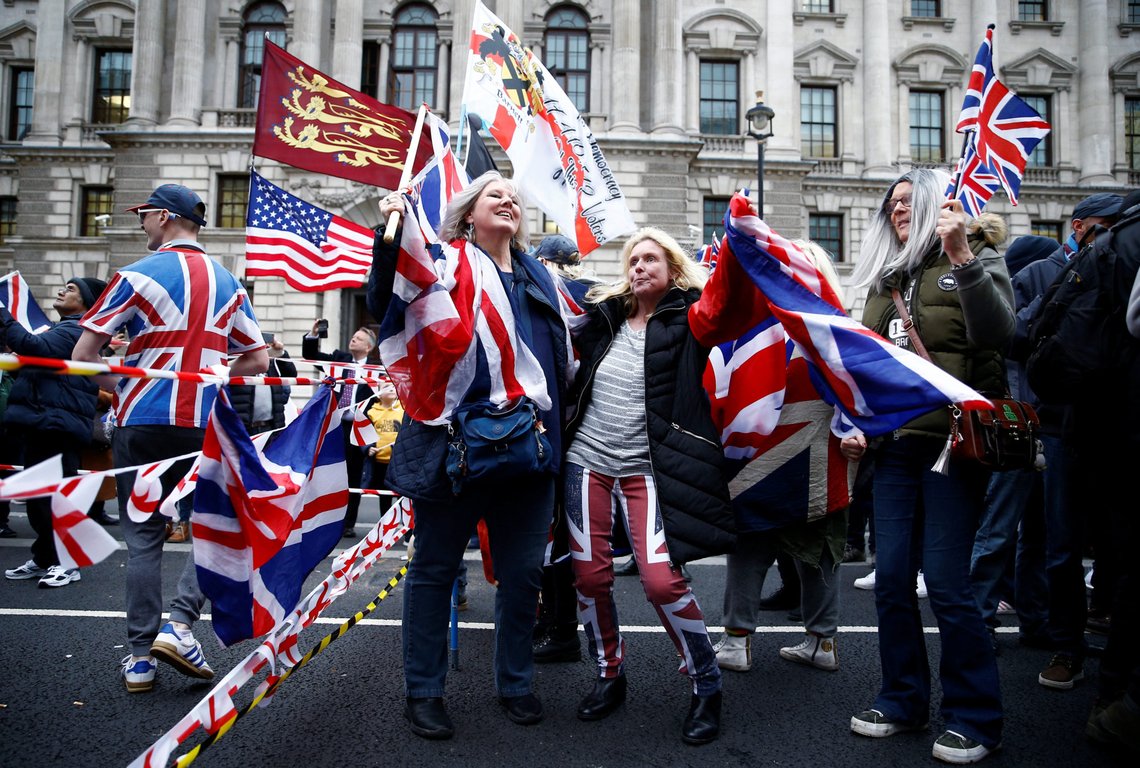 People celebrate Britain leaving the EU on Brexit day in London, Britain January 31, 2020. REUTERS/Henry Nicholls People celebrate Britain leaving the EU on Brexit day in London, Britain January 31, 2020. REUTERS/Henry Nicholls