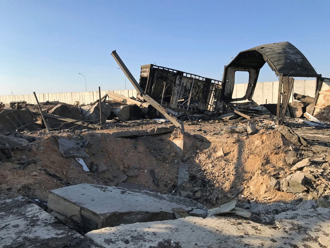 Debris and rubble are seen at the site where an Iranian missile hit at Ain al-Asad air base in Anbar province, Iraq January 13, 2020. REUTERS/John Davison Debris and rubble are seen at the site where an Iranian missile hit at Ain al-Asad air base in Anbar province, Iraq January 13, 2020. REUTERS/John Davison