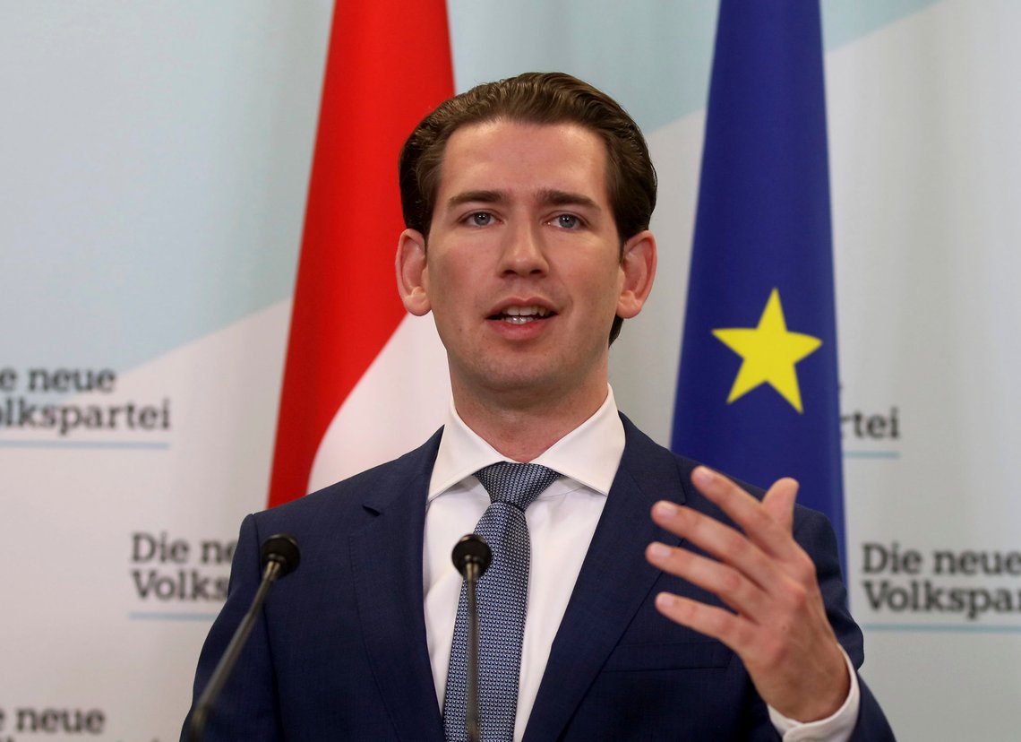 In this Monday, Nov. 11, 2019 file photo, Sebastian Kurz head of the Austrian People's Party, OEVP, speaks to journalists during a press conference about the beginning of the coalition negotiations with the Austrian Greens in Vienna, Austria. Austrian People's Party, OEVP and the environmentalist Greens appear to be closing in on a coalition deal that would return ex-Chancellor Sebastian Kurz to power and end the reign of a non-partisan interim government. (AP Photo/Ronald Zak, file) In this Monday, Nov. 11, 2019 file photo, Sebastian Kurz head of the Austrian People's Party, OEVP, speaks to journalists during a press conference about the beginning of the coalition negotiations with the Austrian Greens in Vienna, Austria. Austrian People's Party, OEVP and the environmentalist Greens appear to be closing in on a coalition deal that would return ex-Chancellor Sebastian Kurz to power and end the reign of a non-partisan interim government. (AP Photo/Ronald Zak, file)