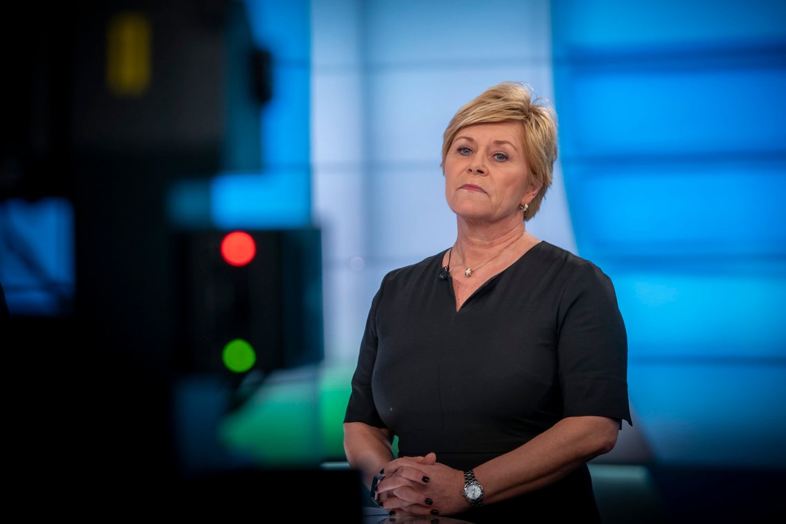Oslo 20200120.
Finansminister og Frp-leder Siv Jensen deltar i Dagsrevyen på NRK.
Foto: Heiko Junge / NTB scanpix Oslo 20200120.
Finansminister og Frp-leder Siv Jensen deltar i Dagsrevyen på NRK.
Foto: Heiko Junge / NTB scanpix
