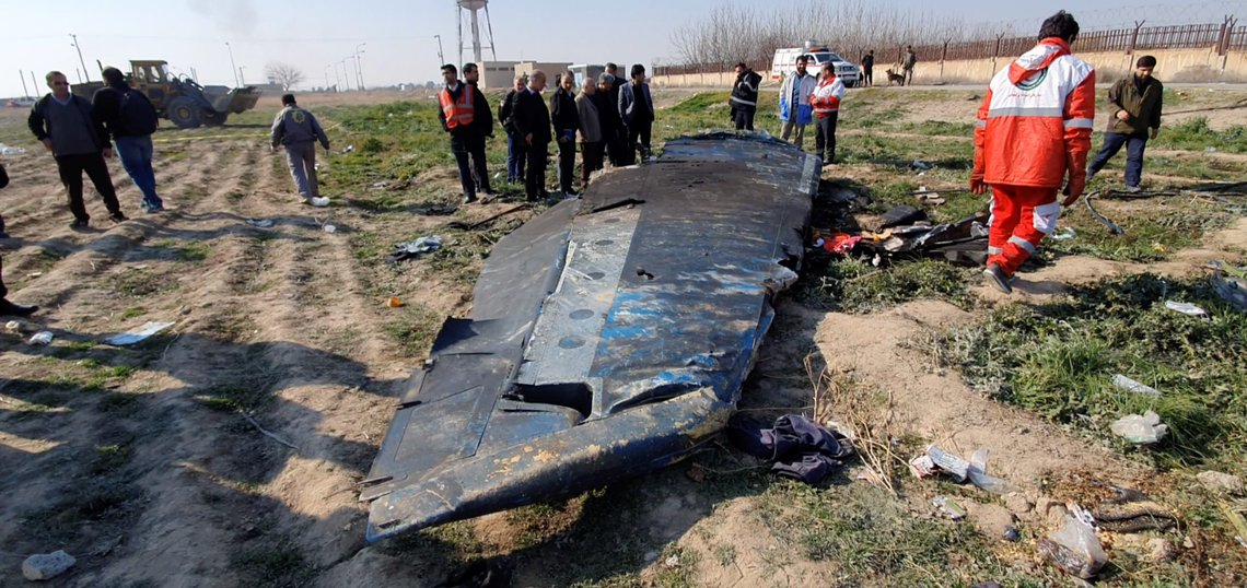 General view of the debris of the Ukraine International Airlines, flight PS752, Boeing 737-800 plane that crashed after take-off from Iran's Imam Khomeini airport, on the outskirts of Tehran, Iran January 8, 2020 is seen in this screen grab obtained from a social media video via REUTERS THIS IMAGE HAS BEEN SUPPLIED BY A THIRD PARTY. MANDATORY CREDIT. General view of the debris of the Ukraine International Airlines, flight PS752, Boeing 737-800 plane that crashed after take-off from Iran's Imam Khomeini airport, on the outskirts of Tehran, Iran January 8, 2020 is seen in this screen grab obtained from a social media video via REUTERS THIS IMAGE HAS BEEN SUPPLIED BY A THIRD PARTY. MANDATORY CREDIT.