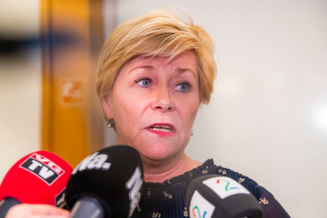 Oslo 20200115.
Partileder og finansminister Siv Jensen snakker med pressen etter gruppemøtet til Frp i Stortinget onsdag.
Foto: Håkon Mosvold Larsen / NTB scanpix Oslo 20200115.
Partileder og finansminister Siv Jensen snakker med pressen etter gruppemøtet til Frp i Stortinget onsdag.
Foto: Håkon Mosvold Larsen / NTB scanpix