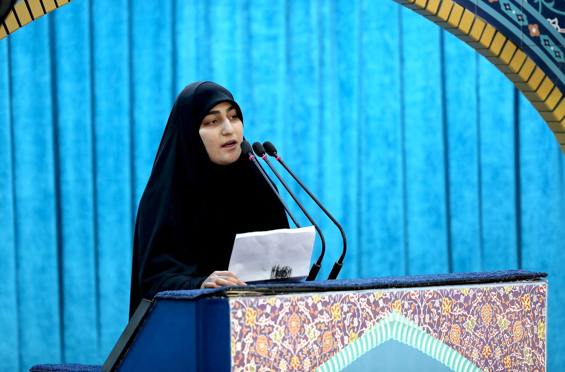 Zeinab Soleimani, daughter of slain Iranian military commander Qasem Soleimani speaking during his funeral procession at Tehran University in the Iranian capital. Mourners packed the streets of Tehran for ceremonies to pay homage to Soleimani, who spearheaded Iran's Middle East operations as commander of the Revolutionary Guards' Quds Force and was killed in a US drone strike on January 3, near Baghdad airport, Tehran, Iran, on December 06, 2020. Handout Photo by SalamPix/ABACAPRESS.COM Zeinab Soleimani, daughter of slain Iranian military commander Qasem Soleimani speaking during his funeral procession at Tehran University in the Iranian capital. Mourners packed the streets of Tehran for ceremonies to pay homage to Soleimani, who spearheaded Iran's Middle East operations as commander of the Revolutionary Guards' Quds Force and was killed in a US drone strike on January 3, near Baghdad airport, Tehran, Iran, on December 06, 2020. Handout Photo by SalamPix/ABACAPRESS.COM