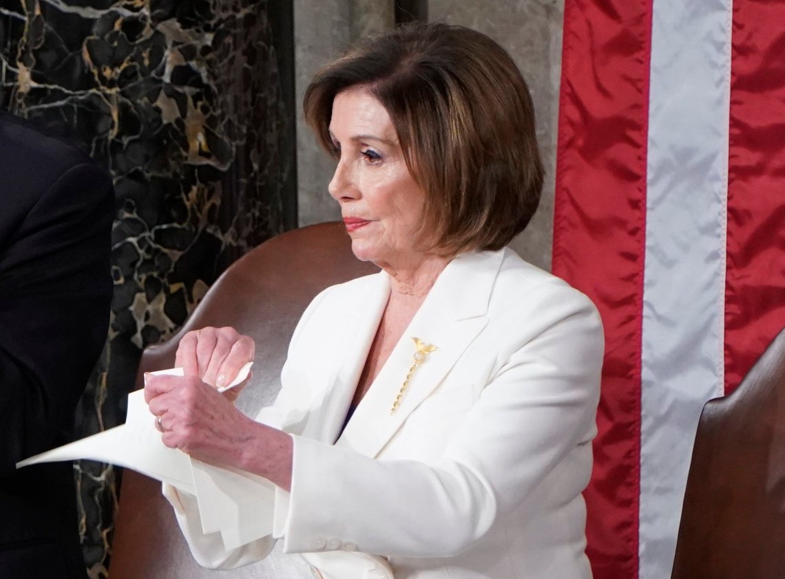 Speaker of the House Nancy Pelosi (D-CA) rips up U.S. President Donald Trump's speech following his State of the Union Address to a joint session of Congress in the House Chamber of the U.S. Capitol in Washington, U.S., February 4, 2020. REUTERS/Joshua Roberts Speaker of the House Nancy Pelosi (D-CA) rips up U.S. President Donald Trump's speech following his State of the Union Address to a joint session of Congress in the House Chamber of the U.S. Capitol in Washington, U.S., February 4, 2020. REUTERS/Joshua Roberts