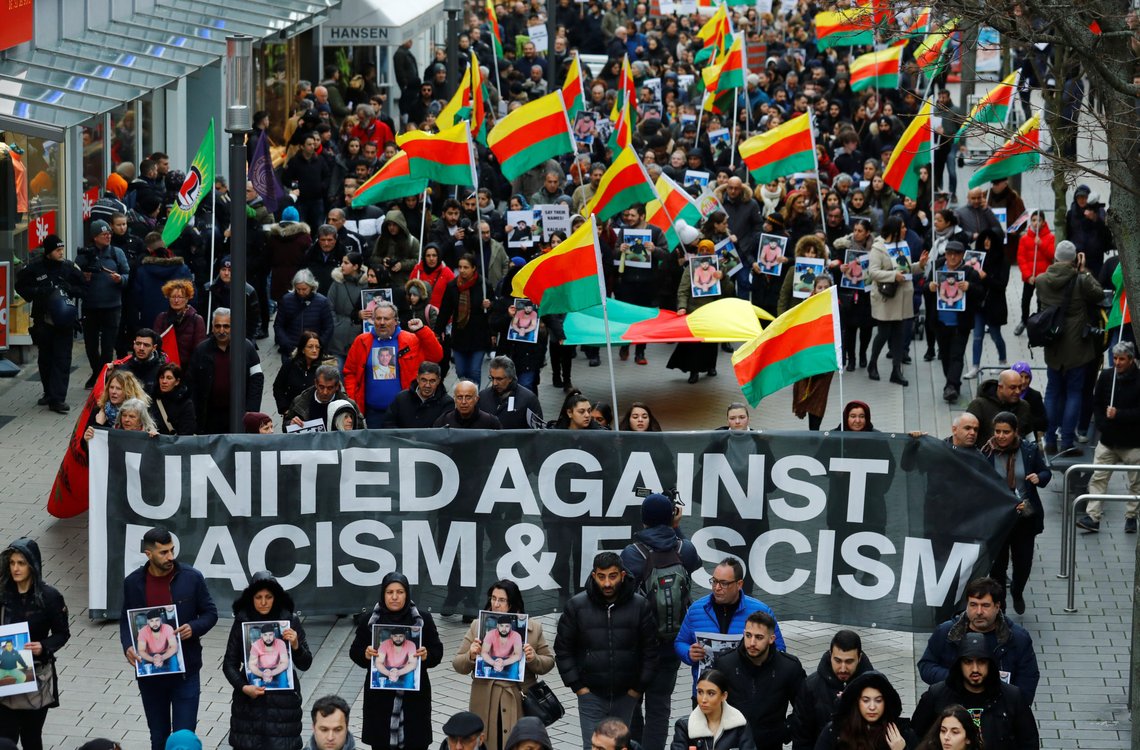 Protesters demonstrate against far-right radicalism and racism in Hanau, near Frankfurt, Germany, February 22, 2020. REUTERS/Ralph Orlowski Protesters demonstrate against far-right radicalism and racism in Hanau, near Frankfurt, Germany, February 22, 2020. REUTERS/Ralph Orlowski