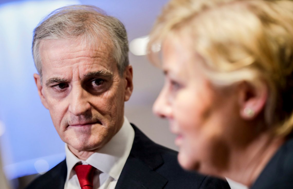 Oslo 20200204.
Statsminister Erna Solberg i en duell med Jonas Gahr Støre om svart økonomi, Fagforbundet og NTL arrangerer møtet.
Foto: Vidar Ruud / NTB scanpix Oslo 20200204.
Statsminister Erna Solberg i en duell med Jonas Gahr Støre om svart økonomi, Fagforbundet og NTL arrangerer møtet.
Foto: Vidar Ruud / NTB scanpix