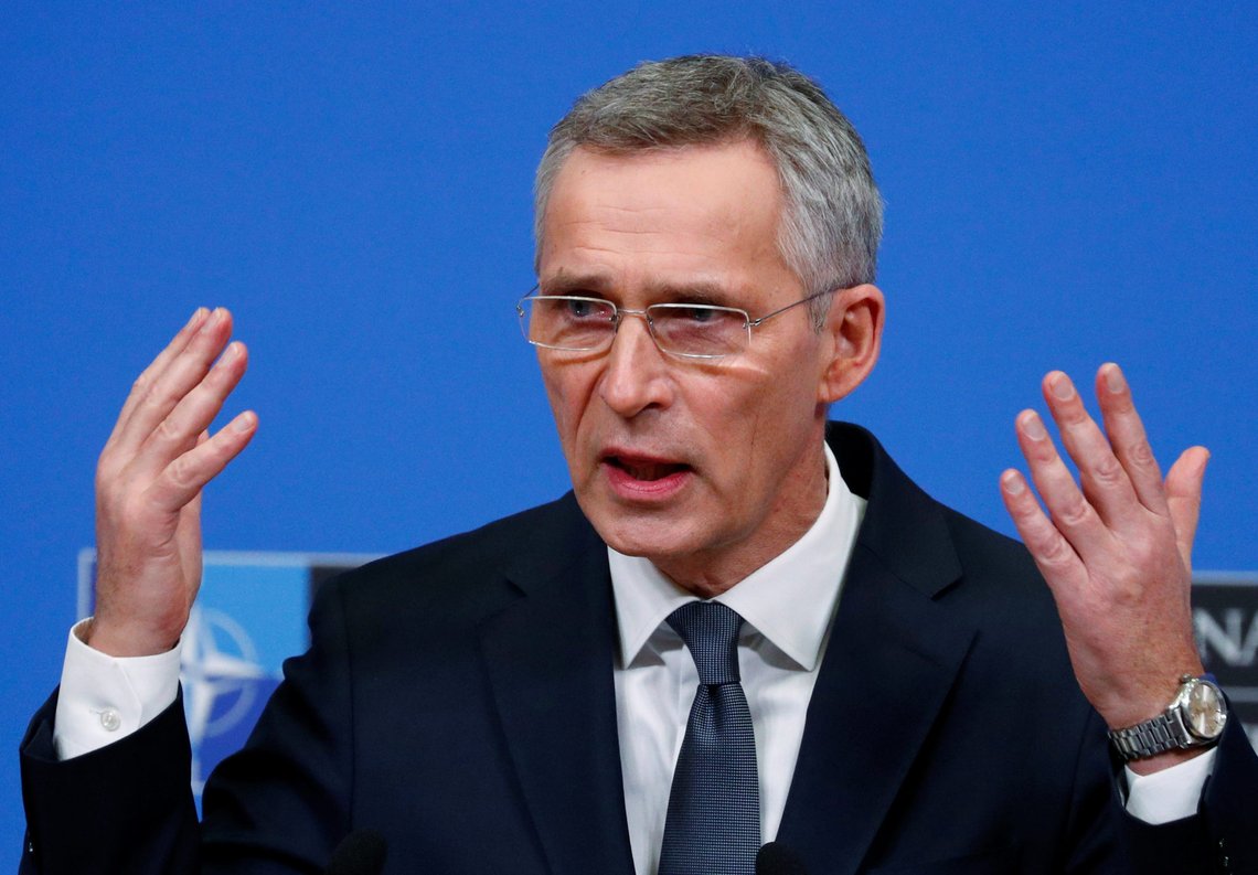 NATO Secretary General Jens Stoltenberg gestures as he speaks at a news conference following a NATO defence ministers meeting at the Alliance headquarters in Brussels, Belgium February 13, 2020. REUTERS/Francois Lenoir NATO Secretary General Jens Stoltenberg gestures as he speaks at a news conference following a NATO defence ministers meeting at the Alliance headquarters in Brussels, Belgium February 13, 2020. REUTERS/Francois Lenoir