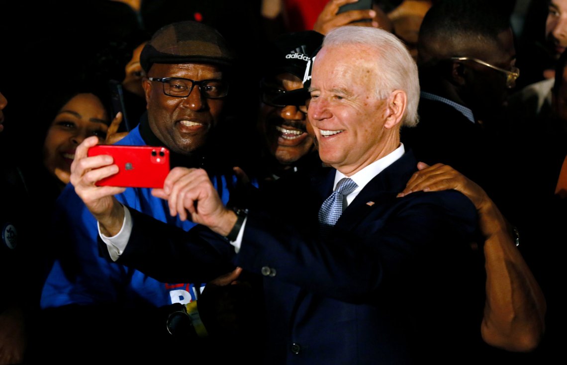 Democratic U.S. presidential candidate and former Vice President Joe Biden takes photos with supporters at his South Carolina primary night rally in Columbia, South Carolina, U.S., February 29, 2020. REUTERS/Elizabeth Frantz TPX IMAGES OF THE DAY Democratic U.S. presidential candidate and former Vice President Joe Biden takes photos with supporters at his South Carolina primary night rally in Columbia, South Carolina, U.S., February 29, 2020. REUTERS/Elizabeth Frantz TPX IMAGES OF THE DAY