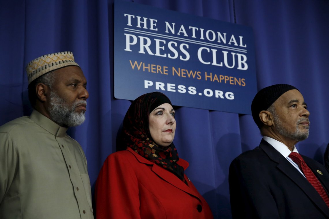 Muslim leaders take part in a news conference held by the Council on American-Islamic Relations (CAIR) to discuss "growing Islamophobia" in Washington, December 21, 2015. From left are Imam Johari Abdul-Malik of the Council of Muslim Organizations, Kristin Szremski of American Muslims for Palestine and Imam Mahadi Bray of the American Muslim Alliance. REUTERS/Kevin Lamarque Muslim leaders take part in a news conference held by the Council on American-Islamic Relations (CAIR) to discuss "growing Islamophobia" in Washington, December 21, 2015. From left are Imam Johari Abdul-Malik of the Council of Muslim Organizations, Kristin Szremski of American Muslims for Palestine and Imam Mahadi Bray of the American Muslim Alliance. REUTERS/Kevin Lamarque