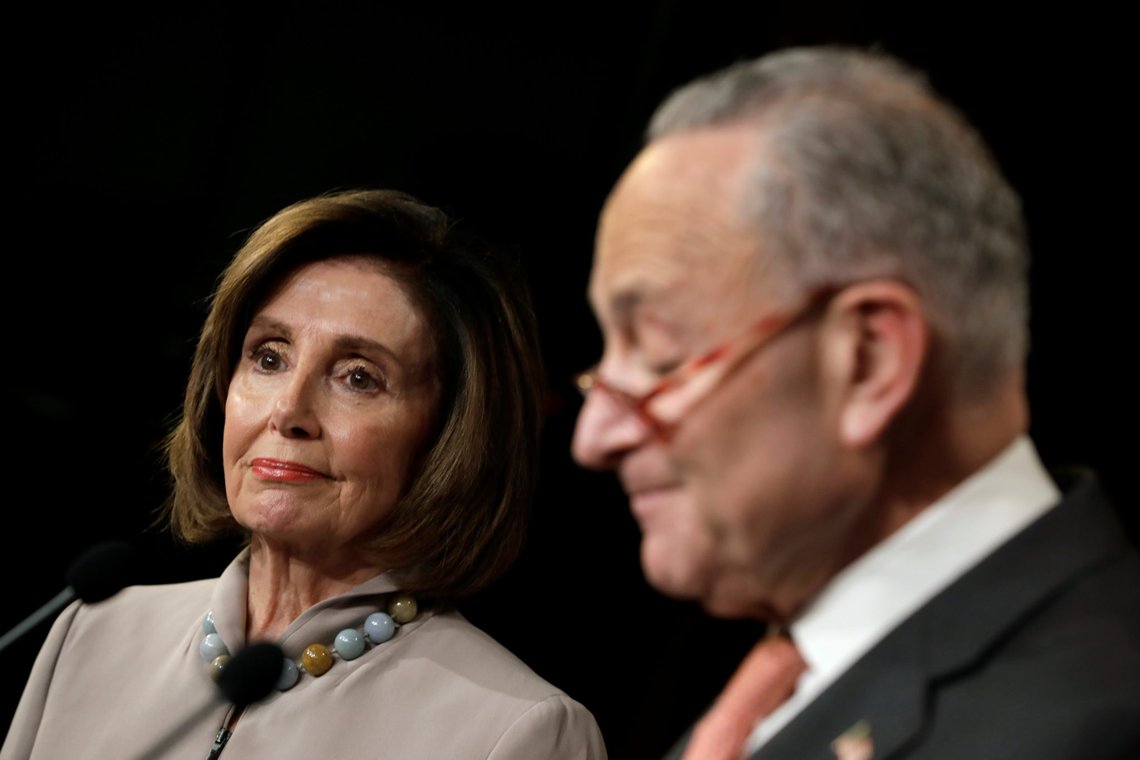 U.S. House Speaker Nancy Pelosi (D-CA) and Senate Minority Leader Chuck Schumer (D-NY) hold a joint news conference on President Trump's full Budget Request for fiscal year 2021 at the Capitol in Washington, U.S., February 11, 2020. REUTERS/Yuri Gripas U.S. House Speaker Nancy Pelosi (D-CA) and Senate Minority Leader Chuck Schumer (D-NY) hold a joint news conference on President Trump's full Budget Request for fiscal year 2021 at the Capitol in Washington, U.S., February 11, 2020. REUTERS/Yuri Gripas