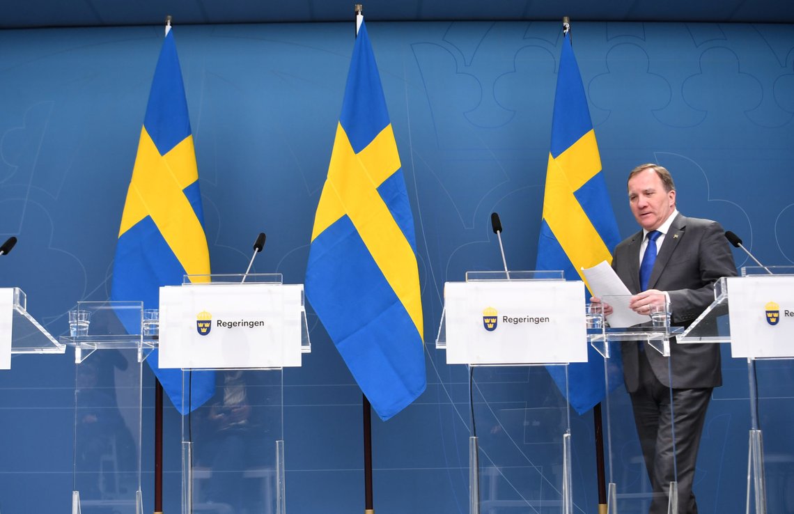 Swedish Prime Minister Stefan L?fven gives a news conference at Rosenbad in Stockholm, Sweden March 17, 2020. TT News Agency/Fredrik Sandberg/via REUTERS ATTENTION EDITORS - THIS IMAGE WAS PROVIDED BY A THIRD PARTY. SWEDEN OUT. Swedish Prime Minister Stefan L?fven gives a news conference at Rosenbad in Stockholm, Sweden March 17, 2020. TT News Agency/Fredrik Sandberg/via REUTERS ATTENTION EDITORS - THIS IMAGE WAS PROVIDED BY A THIRD PARTY. SWEDEN OUT.