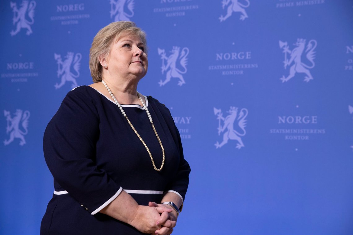 Oslo 20200314.
Statsminister Erna Solberg møter pressen lørdag.
Foto: Terje Pedersen / NTB scanpix Oslo 20200314.
Statsminister Erna Solberg møter pressen lørdag.
Foto: Terje Pedersen / NTB scanpix