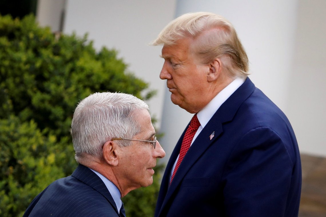 NIH National Institute of Allergy and Infectious Diseases Director Anthony Fauci walks past U.S. President Donald Trump during a news conference in the Rose Garden of the White House in Washington, U.S., March 29, 2020. REUTERS/Al Drago TPX IMAGES OF THE DAY NIH National Institute of Allergy and Infectious Diseases Director Anthony Fauci walks past U.S. President Donald Trump during a news conference in the Rose Garden of the White House in Washington, U.S., March 29, 2020. REUTERS/Al Drago TPX IMAGES OF THE DAY